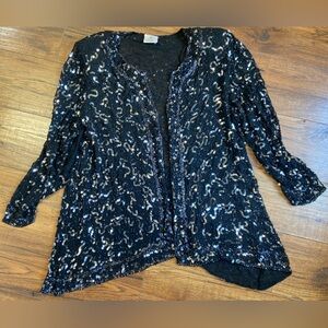 VTG Black Sequin Sheer Cardigan Jacket 100% Silk India Elegant Classy Sz M